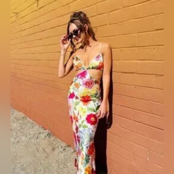 Reformation New Poppies Silk Maxi Dress Size 8 - Picture 4 of 16